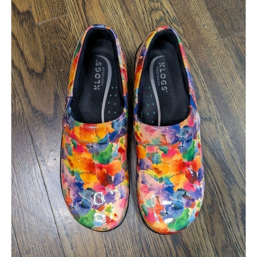 Klogs Clogs Women's 9M Floral Patent Leather Nurse Work Shoes Colorful EUC